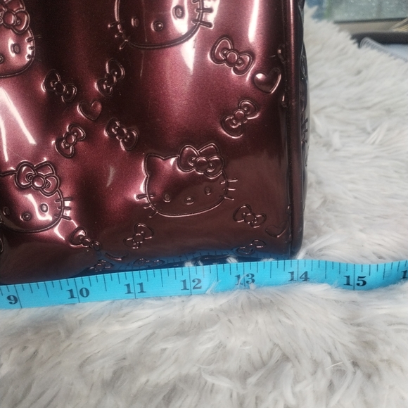 Authentic Sanrio Hello Kitty Lg Round Double Handle + Dust Bag, Burgundy/Wine - Picture 2 of 5